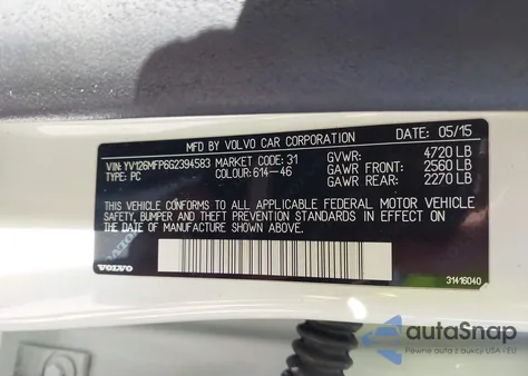 2016 Volvo S60 T5 R-Design Special Edition z USA, uszkodzony, nr VIN YV126MFP6G2394583